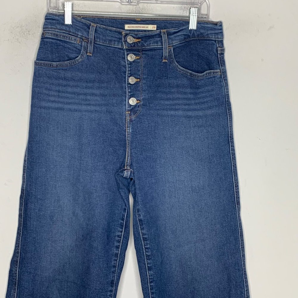 Levis Mile High Cropped Wide Leg Jeans Size 29 Blue Denim Buttonfly - Picture 4 of 10